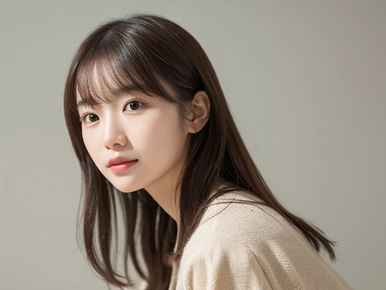 top-quality、超A high resolution、(Photorealsitic:1.4)、女の子1人、、small tits、、、A Japanese Lady、Looking at the camera、long Sleeve T-Shirt、Concrete background、Facing the front、is standing、a blond、Woman in her late teens、Light bangs、semi long hair、Salon model style、Natural look、Leaning against the wall