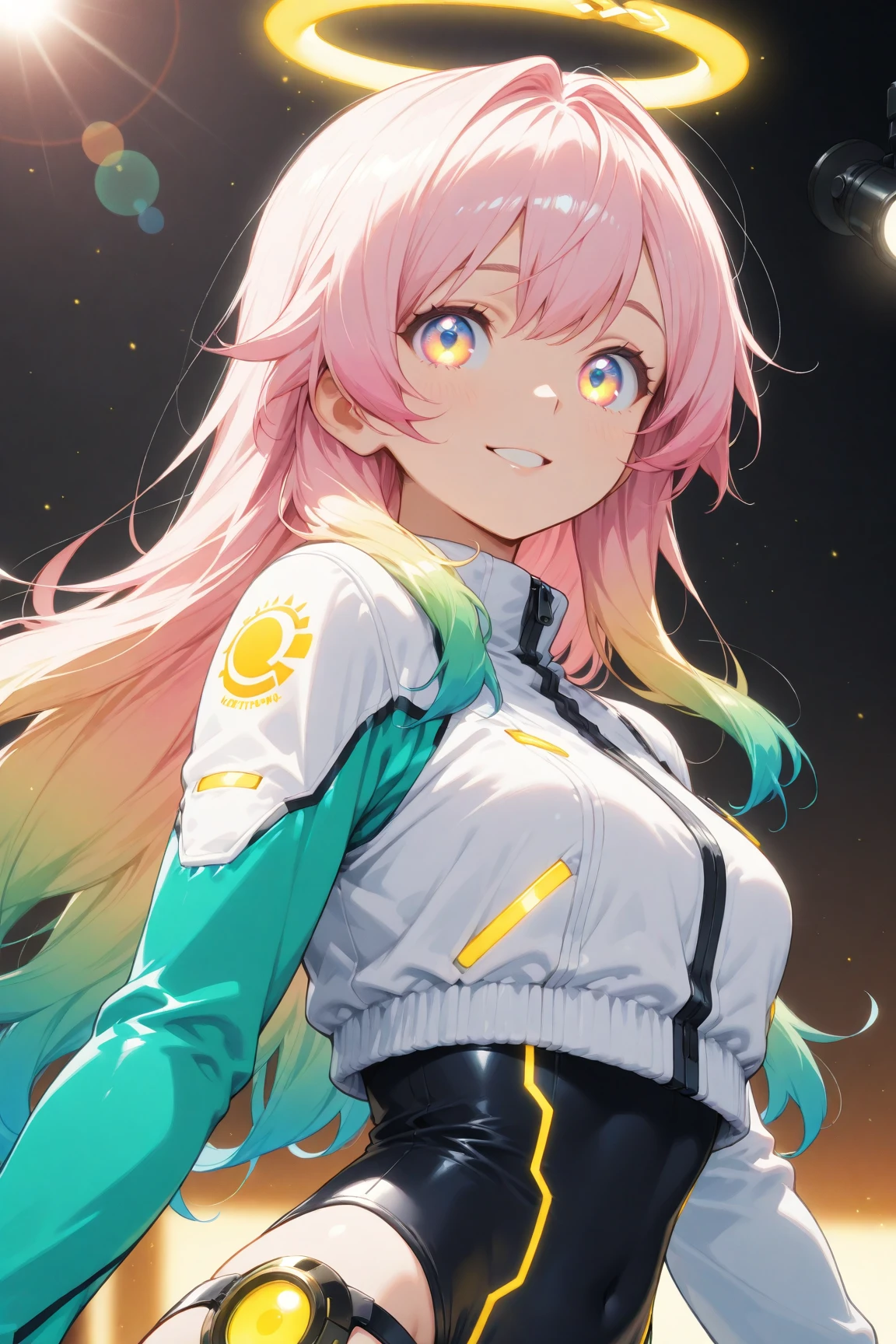 cute young woman, ultra high quality, volumetric, bioluminescence, luminism, pink-orange, global illumination
