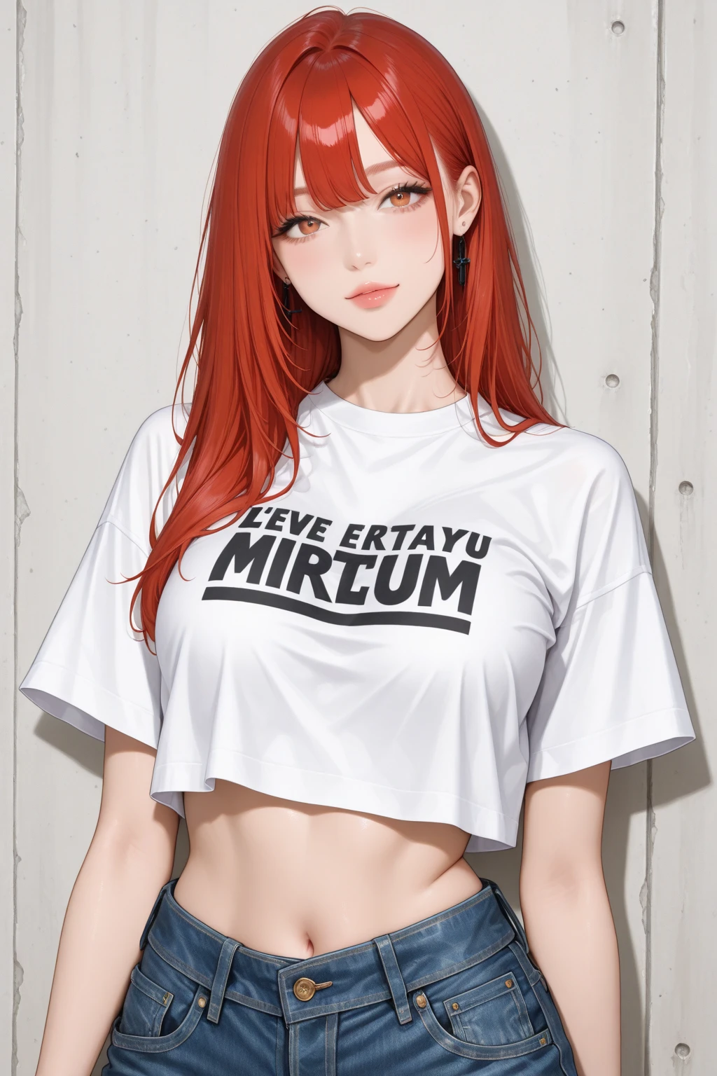 Kallen character, code geass, red hair, short, spiky hairstyle, selfie, pov, t-shirt and shorts black very travel, perfect body, big round chest, big ass, thick thigh, expression of shame, sexy angle, perfect face, detailed face, masterpiece, 8k, perfect lighting, detailed photo