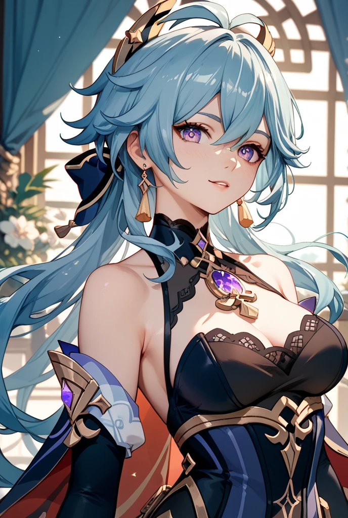  yor briar, anime style beutiful woman, 1girl, happy, smile, with sparkling eyes and a contagious smile:1.1),looking at viewer,red face, closed mouth, beautiful detailed eyes, super detailed skin, backlighting, bare shoulders, black background, black dress, black gloves, black hair, breasts, dress, earrings, fingerless gloves, floating hair, floral print, flower, gloves, gold earrings, gold hairband, hair flower, hair ornament, hairband, holding, holding weapon, jewelry, large breasts, long hair, looking at viewer, off-shoulder dress, off shoulder,red eyes, short hair with long locks, sidelocks, solo, spikes, thighs, two-sided dress, two-sided fabric, weapon, fighting stance , face, close up, from above, highest quality, high resolution. 