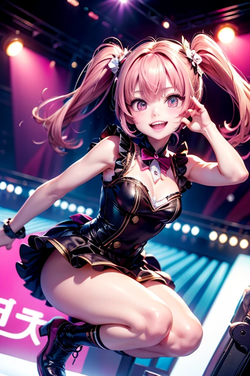 masterpiece, best quality, illustration, highres, absurdres, ultradetailed, amicia michella - nijisanji, 1girl, brown short hair, yellow inner hair, wavy hair, green eyes, highly detailed eyes, shiny, shiny skin, bright eyes, ((1 girl, solo, bunny ears ornament, black bunny suit, high-neck collar, bow tie, bunny girl suit, medium breasts, turtleneck, audience, crowd, ass, from behind, looking back, night club interior, nighttime, latenight)),