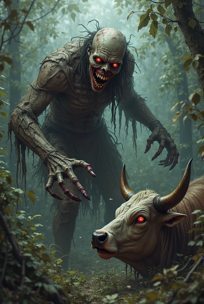 full body portrait of scary black beast, very tall, four legged, scary skull head, bone, skull face, [deer | tiger | wolf | wendigo | bear], hybrid beast with beryl green eyes dark mysterious forest scenery, fantasy, dark fantasy, full body, cinematic, render, 8k, unreal engine, realistic, masterpiece, high detail, full body, low life, volumetric lighting 
