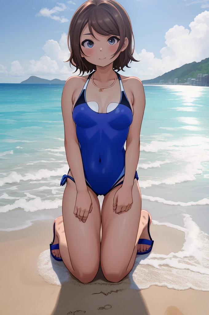 1 girl,short,short hair,blue eyes,bangs,gray hair,hair between eyes,big breasts,NSFW,bikini_swimsuit,exquisite visuals, masterpiece, 8k, High resolution, high quality_Anime image quality, full body shot,