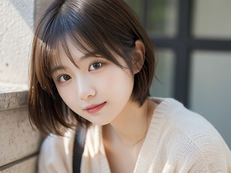 full body Esbian、( (Sweaters、beautiful countenance))、(Best Quality, 4K, masutepiece: 1.3), Beautiful Japan Alafed Woman、Hyper-realistic, 1girl in,hyperdetailed face,Detailed lips, Detailed eyes,二重まぶた, (Beautiful detailed lips),Sexy face、light brown hair、(Attractive body: 1.2), (thin waist:1.1)、floated hair、((独奏))、depth of fields、natural soft light、during daytime、魅惑的、beauitful face、Cleanliness、Pure face、kawaii、short-hair、the beach、rays of sunshine、flat breast、small tits、Dark sweater、Overwear