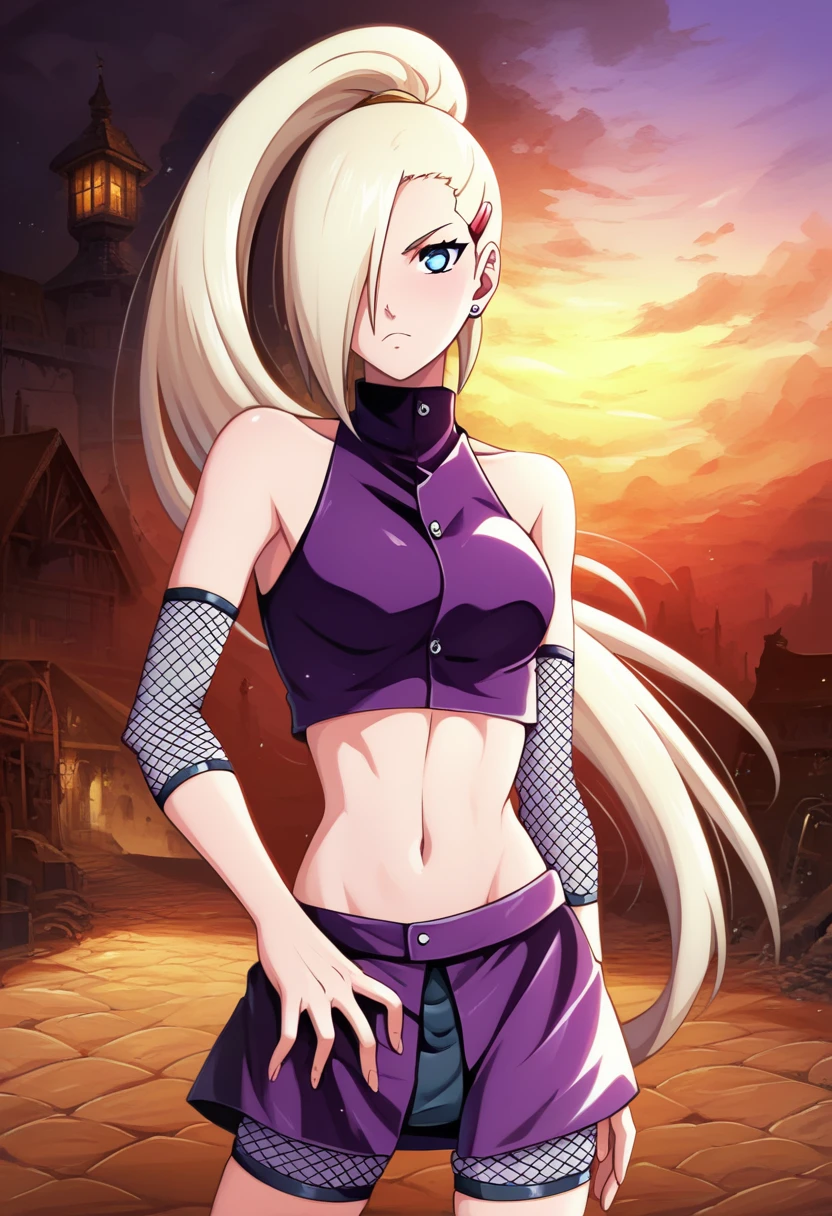 perfect face, perfect body, perfect face shape, perfect mouth, perfect hair, perfect waist, perfection, masterpiece, high quality, solo, UHD Quality, 4k Quality, expressive eyes, pretty,  Detailed hair, Detailed background, Detailed hair, detailed, detailed, 1girl, solo, looking at viewer, score_9,score_8_up,score_7_up,score_9,score_8_up,score_8,ultra detailed,beautiful face,beautiful hands,detailed background,detailed face,4k,HD,8k,highres,antialiasing, 1girl, solo,looking at viewer, anime screencap ,[cinematic lighting:0.5],caustic lighting,official art, surreal, 
(high quality, detailed, beautiful), detailed beautiful eyes, detailed soft lighting,         Expressive, perfect eyes, sand village, sunset, sand Village, Ino Yamanaka, 1girl, solo, blonde hair, long hair, ponytail, hair over one eye, blue eyes, small earings, red hairclip, bare shoulders, fishnets, elbow warmers, knee pads, purple crop top, midriff, purple skirt, navel, fishnet shorts, medium breasts, looking at viewer, flowing hair, serious, orgasm mouth, windy, orgasm, have a dick, big dick, crossdressing, squirt, onani, masturbate, looked dick, ejaculated, embarrassing