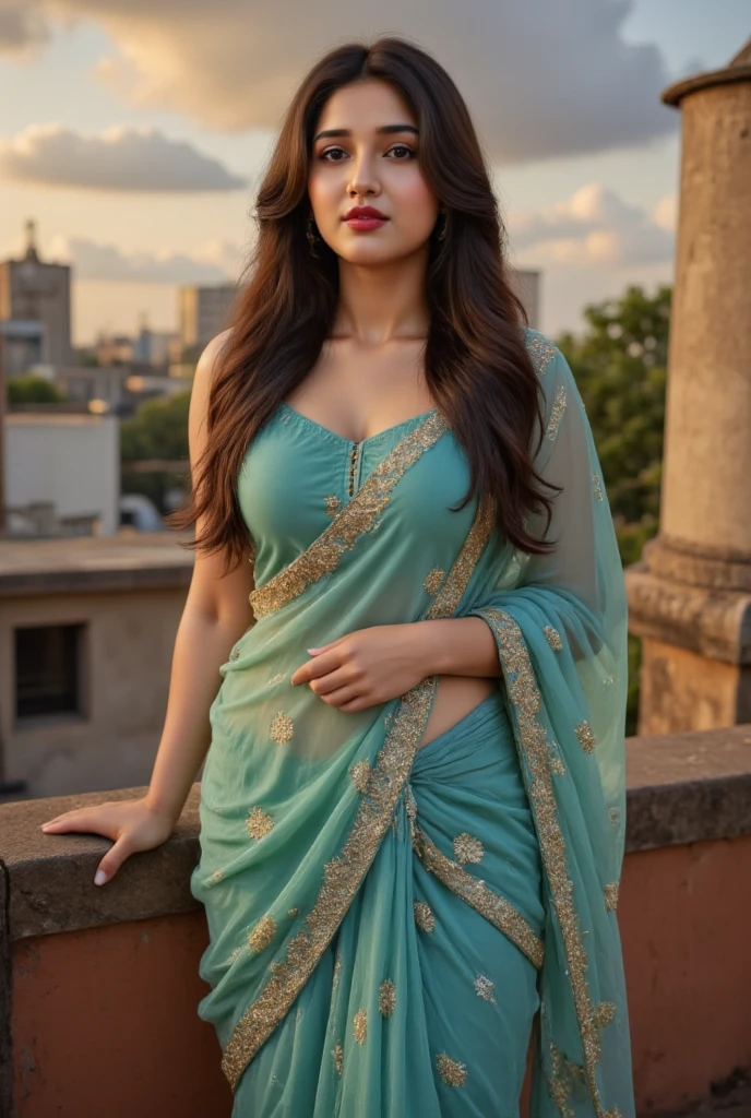 1 Heavenly beautiful and goddess beauty cute and sweet looking face Arabian woman in Chrono Garden, Heavenly beautiful Overweight, Heavenly beautiful Extremely fat, Heavenly beautiful and attractive Chubby figure , Heavenly beautiful looking and eye catching luxury style Indian traditional saree and bra, reaching out, Heavenly beautiful Arabian woman, 16k, High resolution, masterpiece, highest quality, fine skin, outside view, Realistic Photograph, close up figure view, Heavenly beautiful smile face