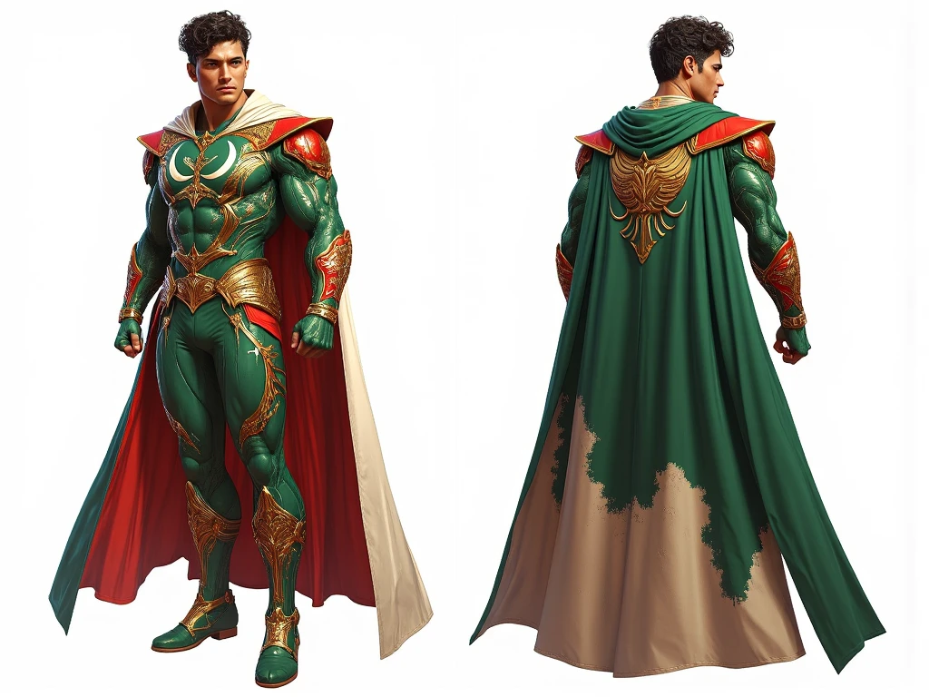 Vestimenta de Don verde e vermelho escuro, realista, hero style