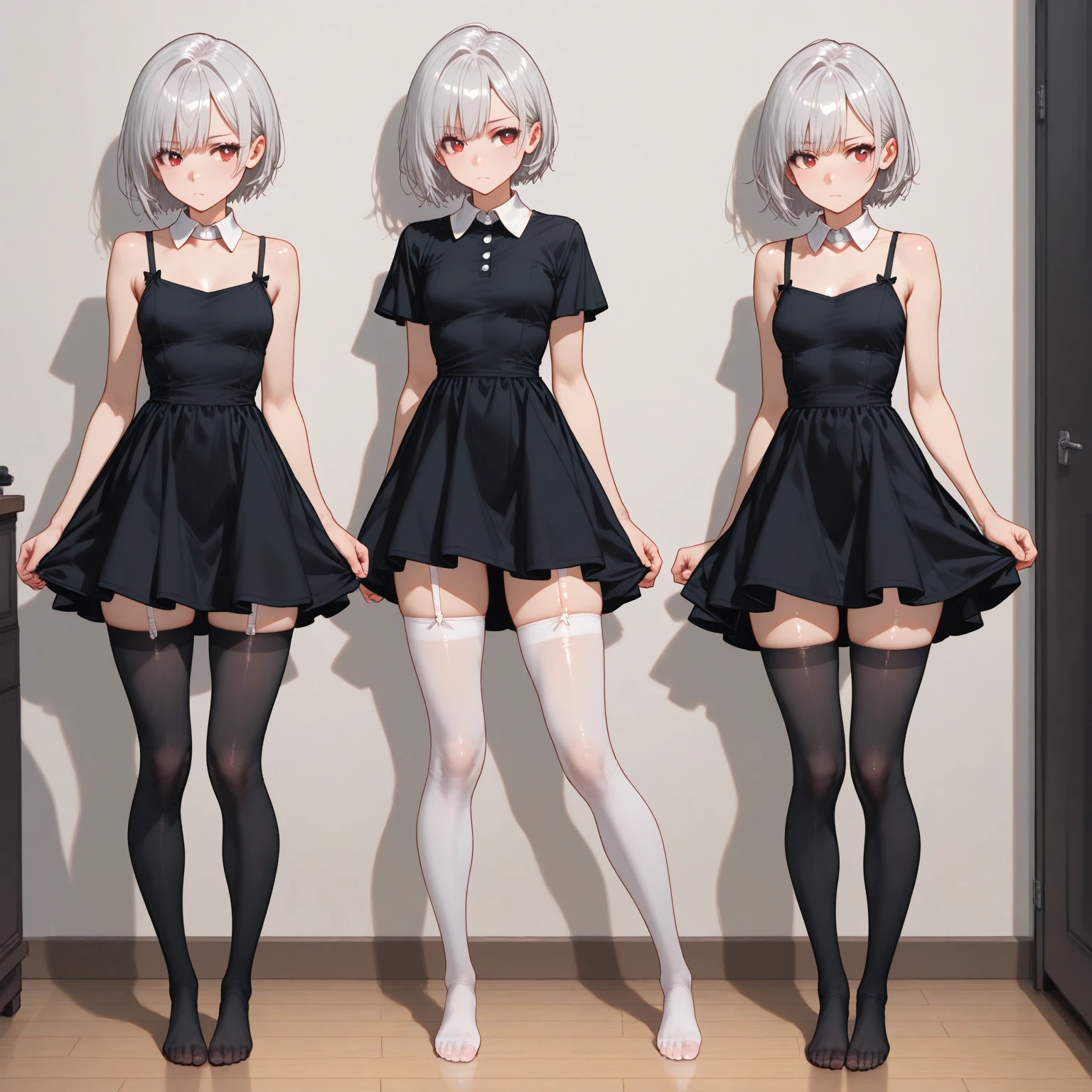 Original character sheet, short hair,Pose reference,In one pose. 8k,high quality, High resolution, 4K, hd,(Well designed face), Great face, (Very detailed), Beautiful Eyes, All images must be full body, A total of 3 images are required, Front view, Use manga style, All photos must be of the same girl, All sizes required,Office Lady,suit,8k,high quality, High resolution, 4K, hd,(Well designed face), Great face, (Very detailed), Beautiful Eyes, All images must be full body,,Thick thighs, You must write the whole body, You must write the whole body,