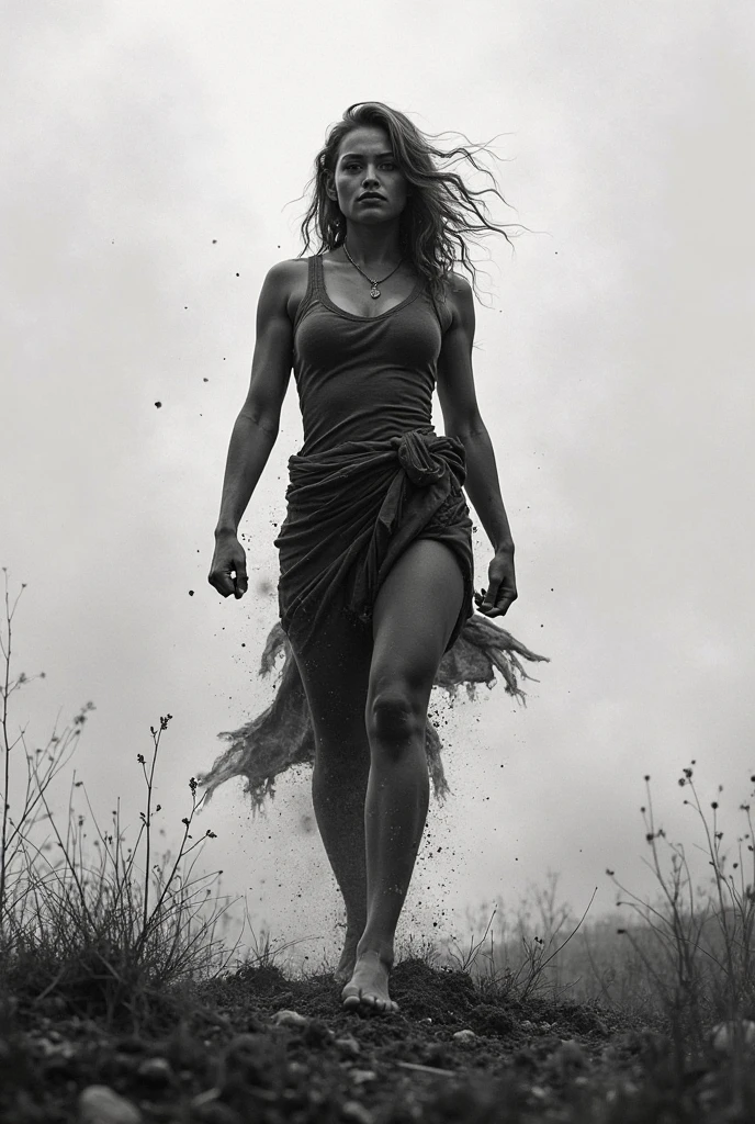 (masterpiece), (extremely intricate:1.3), (realistic), ((muscular teenage supermodel girl, long straight windy [blonde hair:dark hair:0.9], [flat chest:large breasts:0.3], (((blue cutoff t-shirt, hotpants))), ((looking away, 19 years old, humid, glisten, suntan))), tattoo:1.2), [skin detail:freckles:0.7], ((outdoors, path through woods near lake, intense sunlight, far away castle)), professional photograph, sharp focus, dramatic, award winning, cinematic lighting, volumetrics dtx, (film grain, blurry background, blurry foreground, bokeh, depth of field, sunset, interaction), 8K