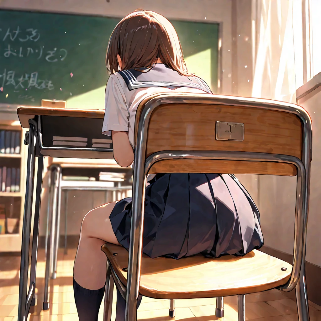 debris flieasterpiece、highest quality、Super detailed、High resolution、High resolution、8K portrait、Unity 8k壁紙のHigh resolutionCG、unity 8k wallpaper、cute:1.5、:1.5、Highly detailed CG unity 8k wallpaper、realistic、real person、cute、 portrait photography、shiny skin、High resolution、brown semi-long hair、(16 years old:1.2)、(1 girl)、(classroom:1.6)、(school uniform),perfect face, seriously, (blush:1.5),(((clothing lift:1.5))), (medium chest:0.8), Detailed description vagina,show vagina,spread legs,spread ,((vaginal orgasm:1.5))