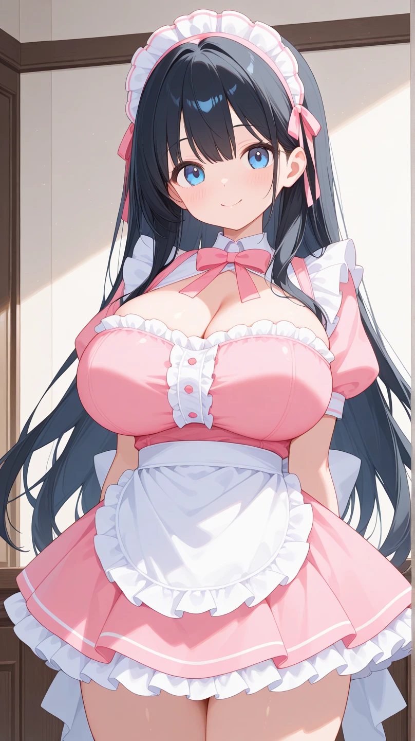 (8K, Best quality, tmasterpiece:1.2),\(eye detailed\),(\(Clothes detail details\)\),full bodyesbian,(huge tit),(Facial focus) ,Very detailed CG unity 8K wallpaper,hugefilesize,ultra - detailed,A high resolution,absurderes,beautidful eyes,Ray traching,dramatic shadow,finely detailled,Dramatic angles,Hyper-detailing,(1 girl:1.3),(Solo),,Mature female,Long hair black,Green eyes,Wearing(cosplaying_magical girl,very cute pink dress with ruffles,Large Ribbon Bow Tie Back),