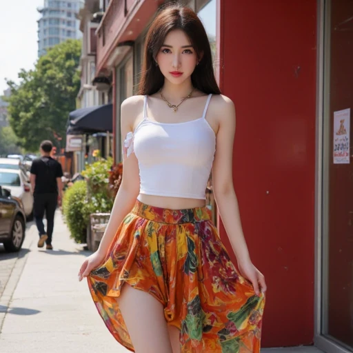 ((high quality:1.2)), Work of art, (8k), extremely detailed, ((High detail:1.2)) ((best resolution)), (Hotlexi woman), Solo, 24 years old Vietnamese female, (micro-skirt, cropped),