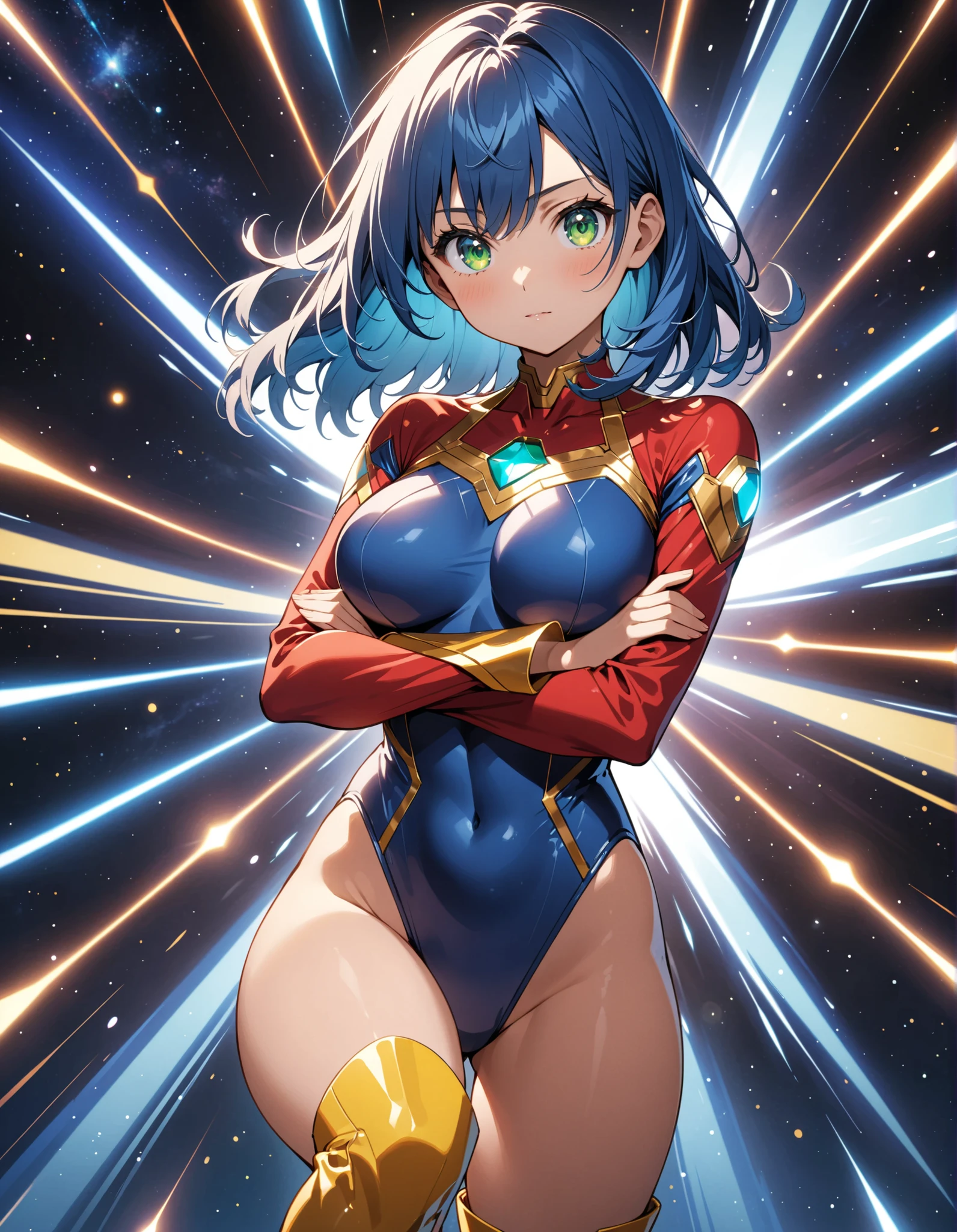 (masterpiece:1.2,Highest quality,Highest quality,High resolution,Very detailed),8k,1 female,Mature female heroine,40 years old,Woman transforming into Ultraman, (Dynamic Makeover:1.2),(Dynamic hair movement:1.2),(short hair),(Shiny Ultraman uniform),(Glowing Skin,Big eyes,Droopy eyes,Long eyelashes,Beautiful thighs,Beautiful Hair,Beautiful Face,Beautiful Eyes,Beautiful body,Beautiful breasts,Beautiful feet,Beautiful fingers),break((Ultraman)),((Ultraman_rise:1.5)),((hand)),(Raise your right fist straight up),(右handはパンチ),(Extend your right arm straight),((Detailed drawing of a fist),(Severe),(The background is a glowing prism flash),((Wrapped in dazzling light)),((Beautiful trading cards,Diamond Card))