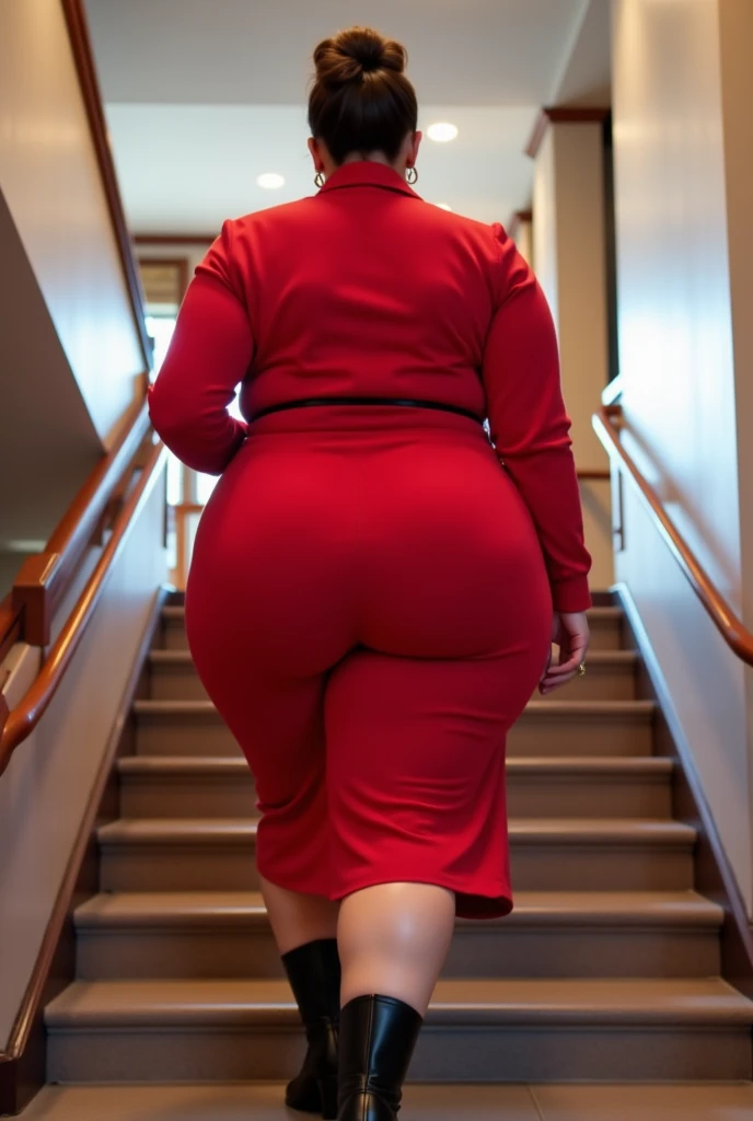 Woman with a big ass in a tight red dress