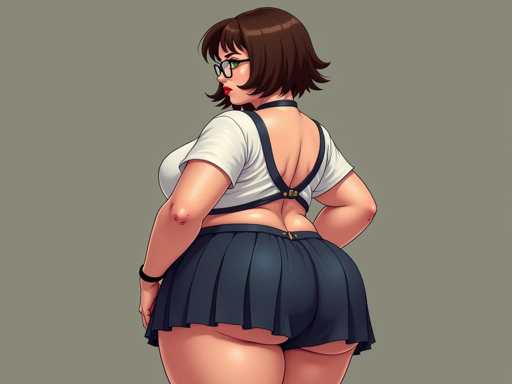 A woman. (From behind:2), (Turning around:2), Youthful, (Leaning forward:3), Young, Japanese, Female, Intellectual, Leaning forward, Very saggy breasts, Very very very saggy breasts, Saggy breasts, Long breasts. Very fat, Intelligent beauty, Black labia minora, Large clitoris. Open vagina, Very wet. Bright sunny day, Very large breasts, Thick eyebrows, {Top quality}, {Very beautiful}, {Very detailed}, Wearing glasses, Very thick thighs, Face visible, Nipples visible, Very thick and dark armpit hair, No underwear, Only socks and shoes, Dark pubic hair, Very dark armpit hair, Extremely obese, Freckles on face and body, Young, Beautiful eyes, Beautiful face, Ponytail, Twin tails.