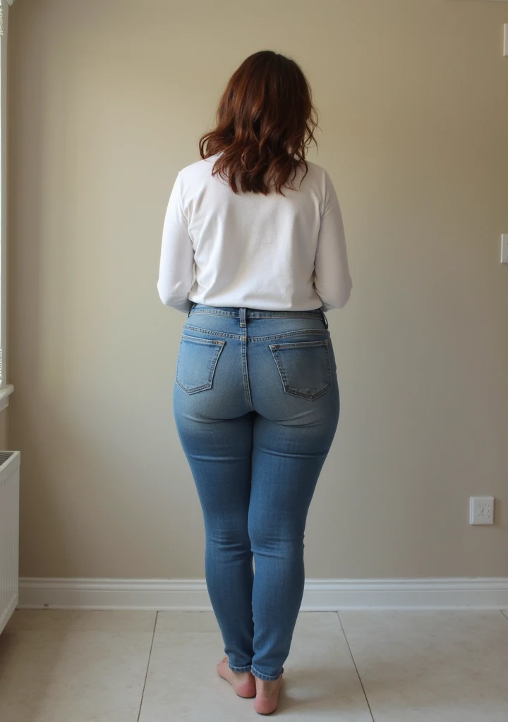 detailed character sheet, front view, side view, diagonal view, with a white returnground, show women, 30 years, with short dark brown hair combed return, Wear light casual clothing, wearing fitted jeans. The seat includes different angles., forehead, etc.., return, and side views, Model sheets and reference sheets., full body painting. The proportions are based on a 7..5 head scale.