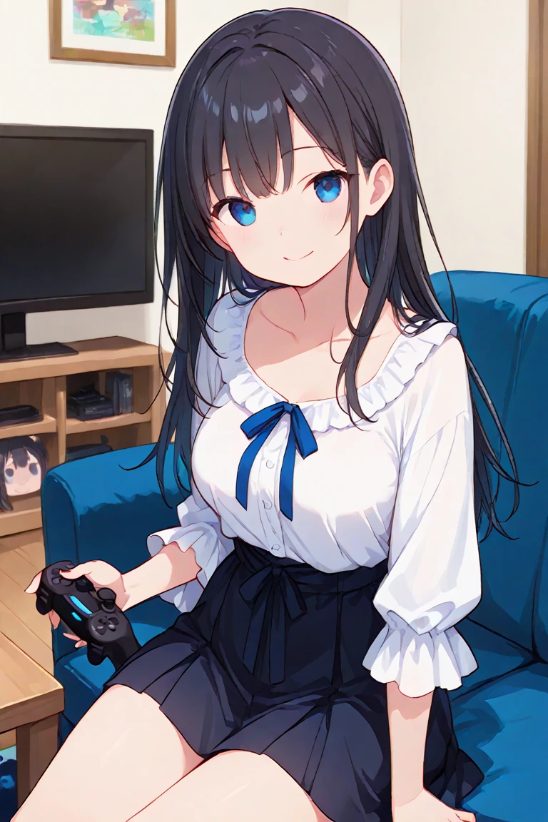 Photorealistic、Highest quality、Highest Resolution、Highest quality、8K、1人のBeautiful woman、Beautiful woman、Beautiful woman、Big Breasts、Inside the house、Play games、Holding a game controller、