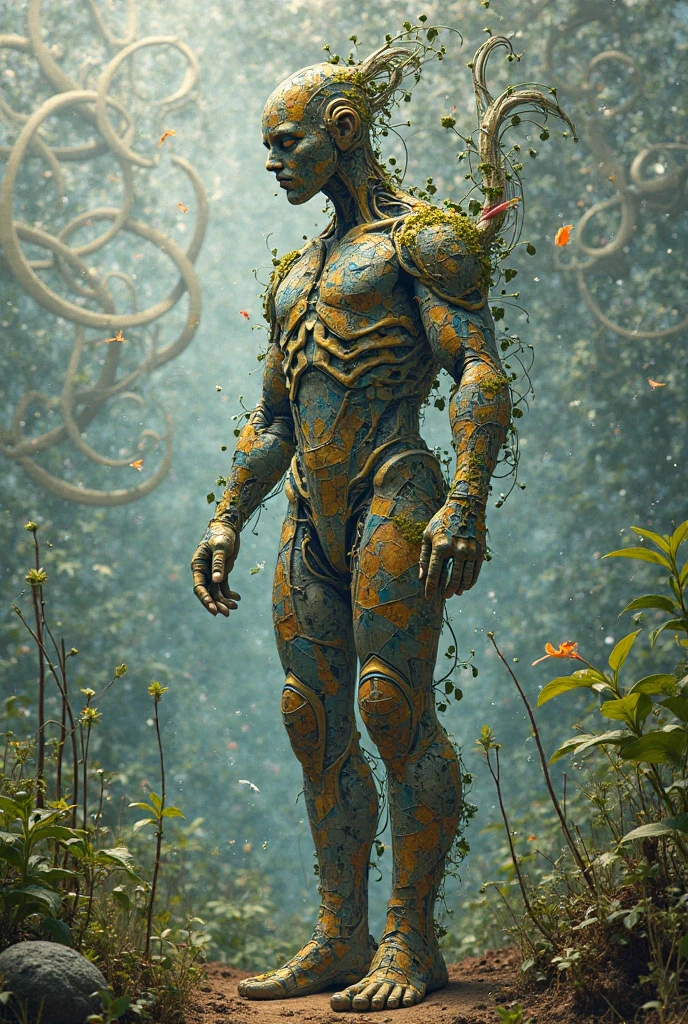 a masterpiece, a cosmic star being with roots and branches that extend to his body, he has hair that floats and shines, full body, Kim Jung gi, freedom, soul, digital illustration, comic style, cyberpunk, perfect anatomy, centered, approaching perfection, dynamic, highly detailed, watercolor painting, artstation, concept art, smooth, sharp focus, illustration, art by Carne Griffiths and Wadim Kashin, Unique, Award-Winning, Masterpiece