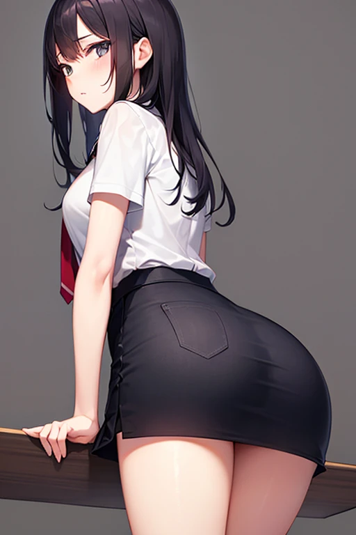 (well defined female:0.9),(skirt lift:0.9),masterpiece,absurdres,holding skirt,striped black-white thighhighs,<lora:shirt_tug Tag:0.6>,shy smile,