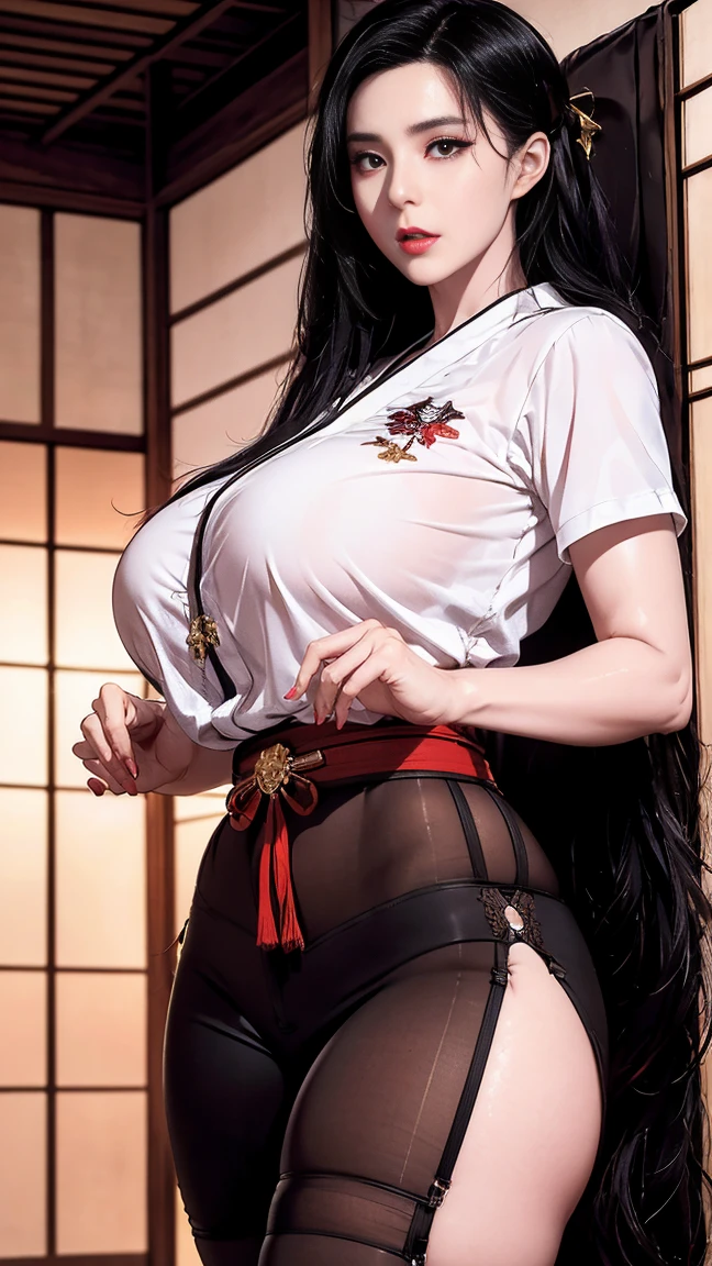Tifa Final Fantasy is a very hot seductive milf with huge big size 10 breasts with huge , breasts are heavy and hanging, wearing a Chinese kimono looks slutty, erotic, 3D art