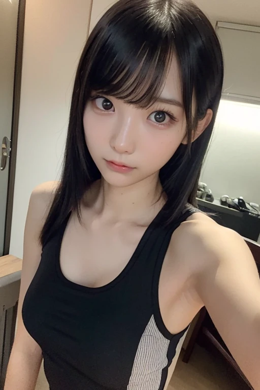 Masterpiece、High quality、Tank top、Girl drenched in sweat、Selfie