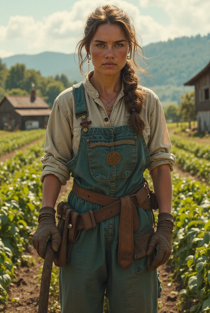 ((ultra detalhado, obra de arte, melhor qualidade))
RDR2Sadie, 1 garota, Sozinho, Cabelo loiro, Em meio a uma paisagem de pradaria, wide-brimmed hat, a luz do sol da hora dourada banhando o campo aberto, standing with hand on a holstered revolver