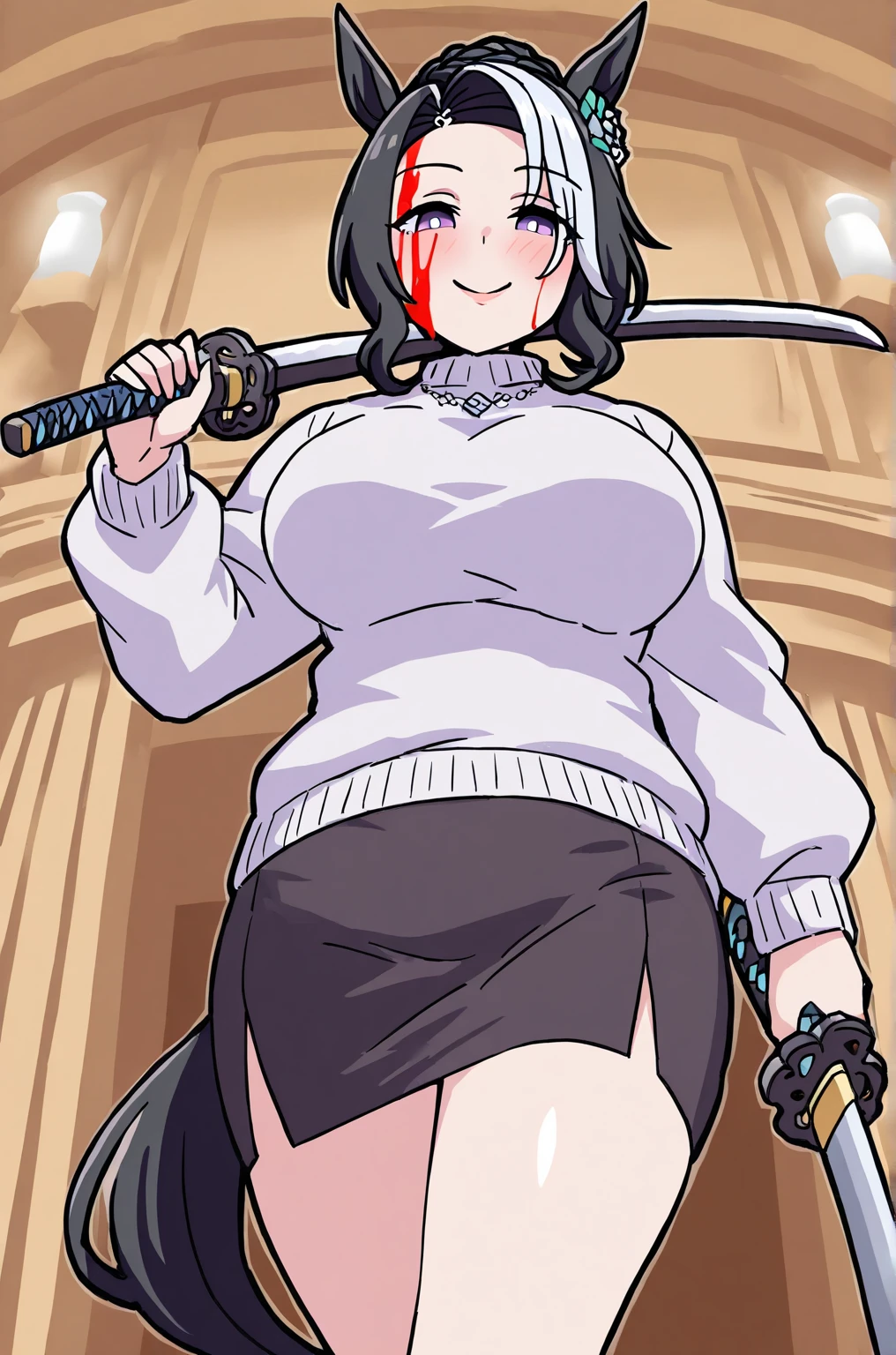 (absurdres, 8k, 4k, masterpiece, hyper extreme detailed:1.2), solo, 1girl, front view, perfect face, 1girl, portrait, looking at viewer, Female, Mature Female, short hair, 8k uhd, 1girl, cowboy shot, full body, detailed eyes, expressive eyes, medium chest, wind, windy, moving hair, moving clothes, swept bangs, mature body, short hair, gray eyes, short sleeve white collar shirt, black shirt ribbon, tan combat gloves, gray skirt, black thigh high socks, expressionless, emotionless, soldier, calm, quiet, toned, athletic, perfect anatomy, detailed eyes, tape, gagged, bondage, restrained, in stocks pose