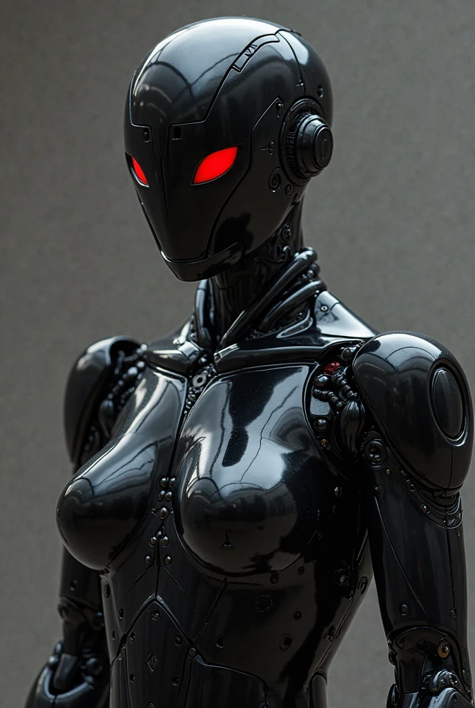 The picture shows a (cute) Adeptus Mechanicus girl. Her gaze is penetrating with bionic eyes, and her face is hidden under a mask with monitors and LEDs. Graceful mechanical limbs complete her elegant appearance, and her outfit emphasizes her strength and uniqueness in the world of technology, cute girl, red cloak , ful body, full legth, pensive, penetrating gaze, dark theme, gritty atmosphere, dark fantasy,