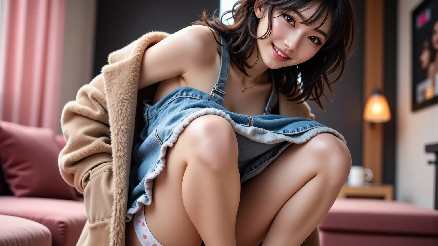 M-shaped legs、Sit with your legs open、 that dig into the crotch