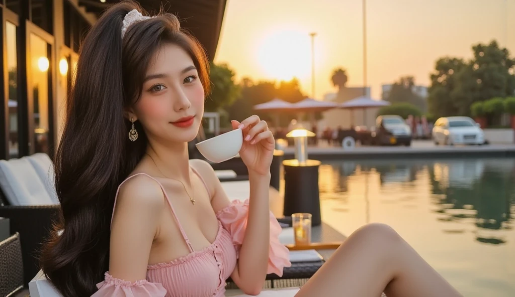 ((((Inside the Starbucks store))))、24-year-old office lady in a miniskirt suit、((Eat cake、Drink coffee))、smile、Heart Necklace、Gold bracelet
((Woman sitting at the window seat))
(((Emphasize cleavage)))
(((A pink and red floral bra is visible.)))
((((Dark eye makeup))))
