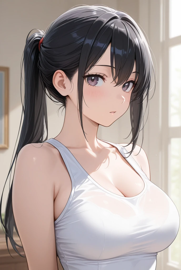 1 Female,High definition,high resolution,Ultra-realistic,8K, Komi Shouko, solo, Purple eyes, Dark Purple hair, twintails,European,sexy,Upper body close-up,I Front,Photographed from the front,Looking to the Camera,Dynamic Angles,private teacher,A little sheer underwear,Red underwear,blush, huge , nipples ,show , Sports bra, micro sports bra, erect nipples , Open breast sports bra , Point of view from above, White sports car , Half-naked breasts, Komi's very small breasts bra that does not cover her huge breasts