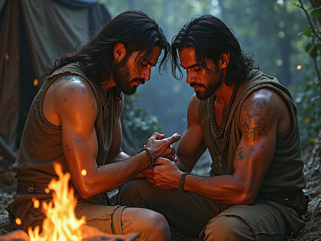 Two muscular medieval wizards cooking with magic at McDonald's