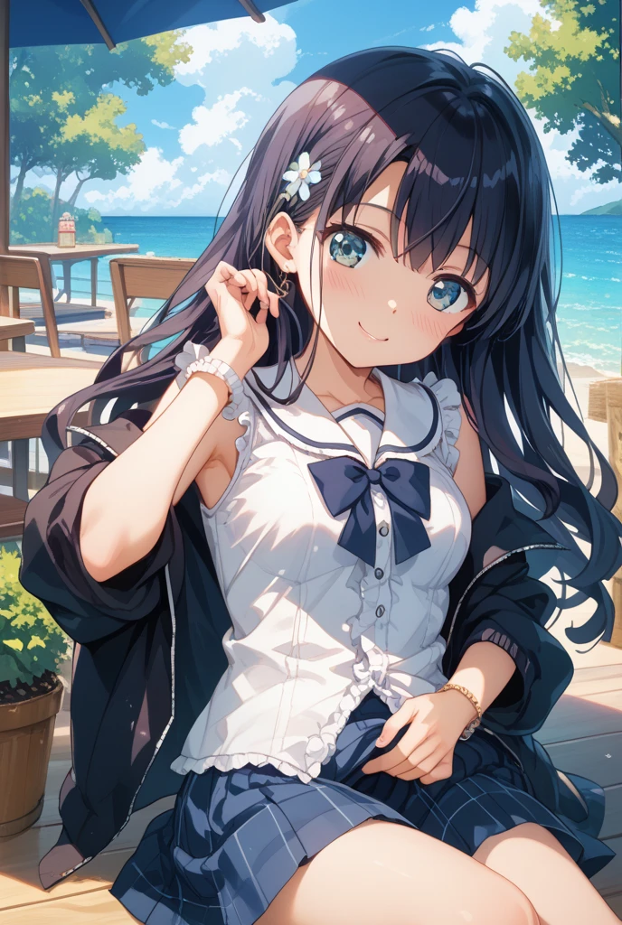 1girl, masterpiece , perfect body ,ultra details, high quality, high resolution, best lighting, best shading, anime girl in a bikini sitting on the beach with a hat on, beautiful anime girl, makoto shinkai and artgerm, with straw hat, attractive anime girl, (anime girl), kantai collection style, makoto shinkai art style, beautiful anime woman, marin kitagawa fanart, high quality anime artstyle, pretty anime girl, 4 k manga wallpaper