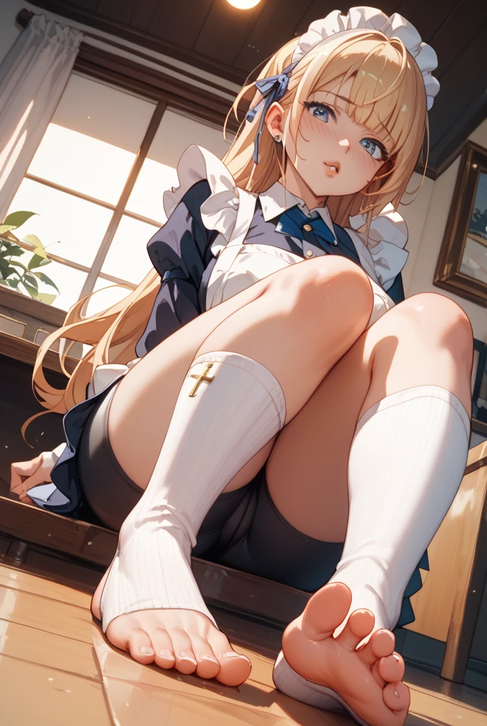 Von oben、Auf dem Stuhl stehend、Full body、Cleavage neckline,、Zeigen Sie mit dem Finger auf Ihren Mund、(Schuluniformen:1.3), (white, einfarbige Kleidung um die Taille:1.5), (Knoten an der Taille:1.3), (whiter Kragened-shirt:1.4), ((whiter Kragen, unbutton, Kurzarm):1.2), (roter Faltenrock mit Karomuster:1.3), ((Halskette, buntes Armband, X Haarschmuck):1.2), ultradetailliert、(8k, RAW-Foto, best quality, Meisterwerk:1.2), (extrem detailliertes 8K-Hintergrundbild),Illustration、Professionelle Beleuchtung,scharfer Fokus, depth of field、 NSFW、klare Augen、perfekte Anatomie、girls with、15 year old student、black girl(dark-skinned:1.2)、、pralle Oberschenkel、Riesenmeise、(Konzentrieren Sie sich auf die Brust:1.5),、blaue Augen、a blond、(bilden:1.1)、(Lose Socken unterhalb des Knies:1.2)、