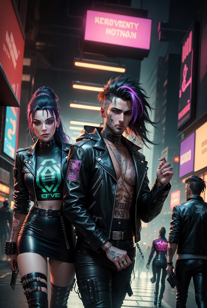 cyberpunk woman celebrating valentine's day with cyberpunk man