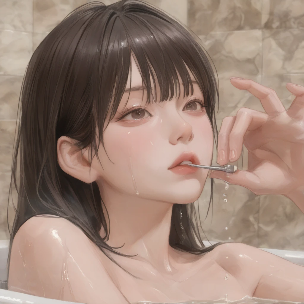 (masterpiece:1.3), (8k, Realistic, RAW Photos, highest quality: 1.4), Absurd, Charm, Ultra-high resolution, Ultra-realistic, Very detailed, Golden Ratio, (Realistic), (Best Shadow), Low contrast, (Complex:1.4), Side lighting, 8K, Beautiful Face, (Realistic Face), Beautiful hairstyle, Realistic eyes, Beautiful fine details, (Realistic Skin), Beautiful Skin, (One girl), ((Sasha Calle)), (Accurate hand and finger depiction), (Black Hair, Handsome Short:1.3), glamorous, (orgasm), (Sweat), (Flushed), ((Soaking in the bath:1.1)), ((Bubble bath:1.3)), ((Completely naked)), ((Completely naked)), NSFW, ((fellatio)), (Giving a blowjob), (Blowjob face), deep throat, BREAK ((1boy, 1penis)), real penis, (Thick penis), Penis with protruding blood vessels, (projectile cum, excessive cum:1.1), (cowboy shot), (Close-up of face:1.0), (Love hotel bath), ((steam:1.3)), (Soap bubble:1.1), (Top-down view)