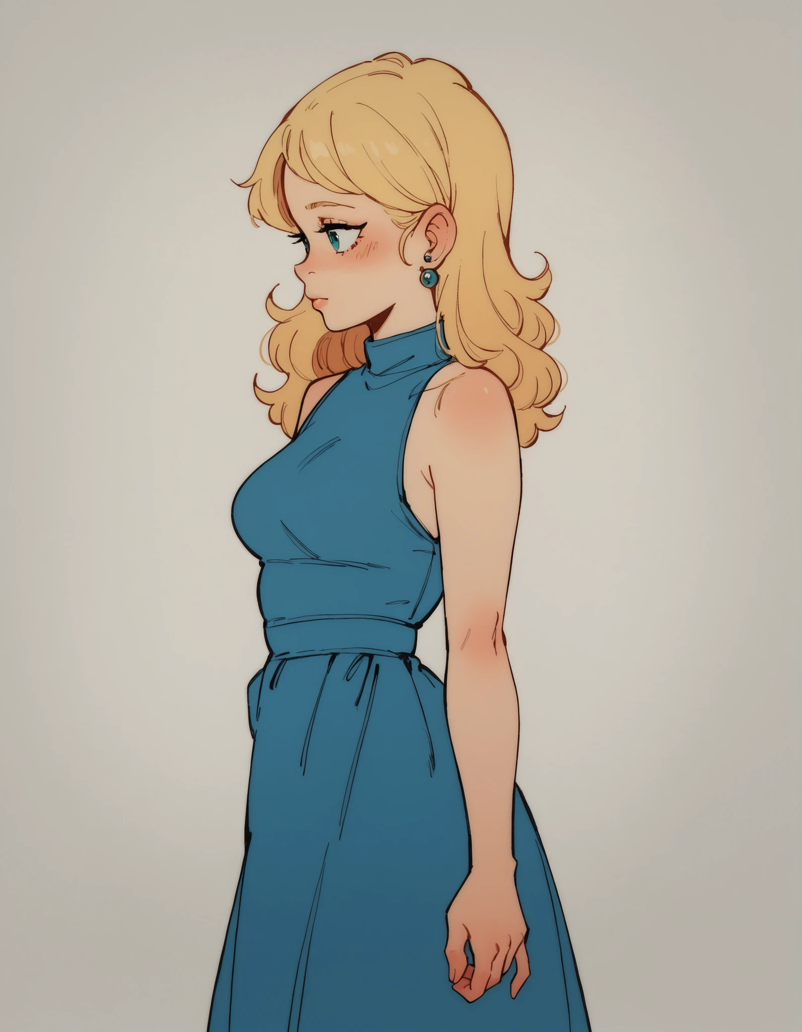 masterpiece, best quality, newest, absurdres, highres, very awa, 1girl, blue dress, mariarobotnikfurry, blonde hair, medium breasts, drgbls1 