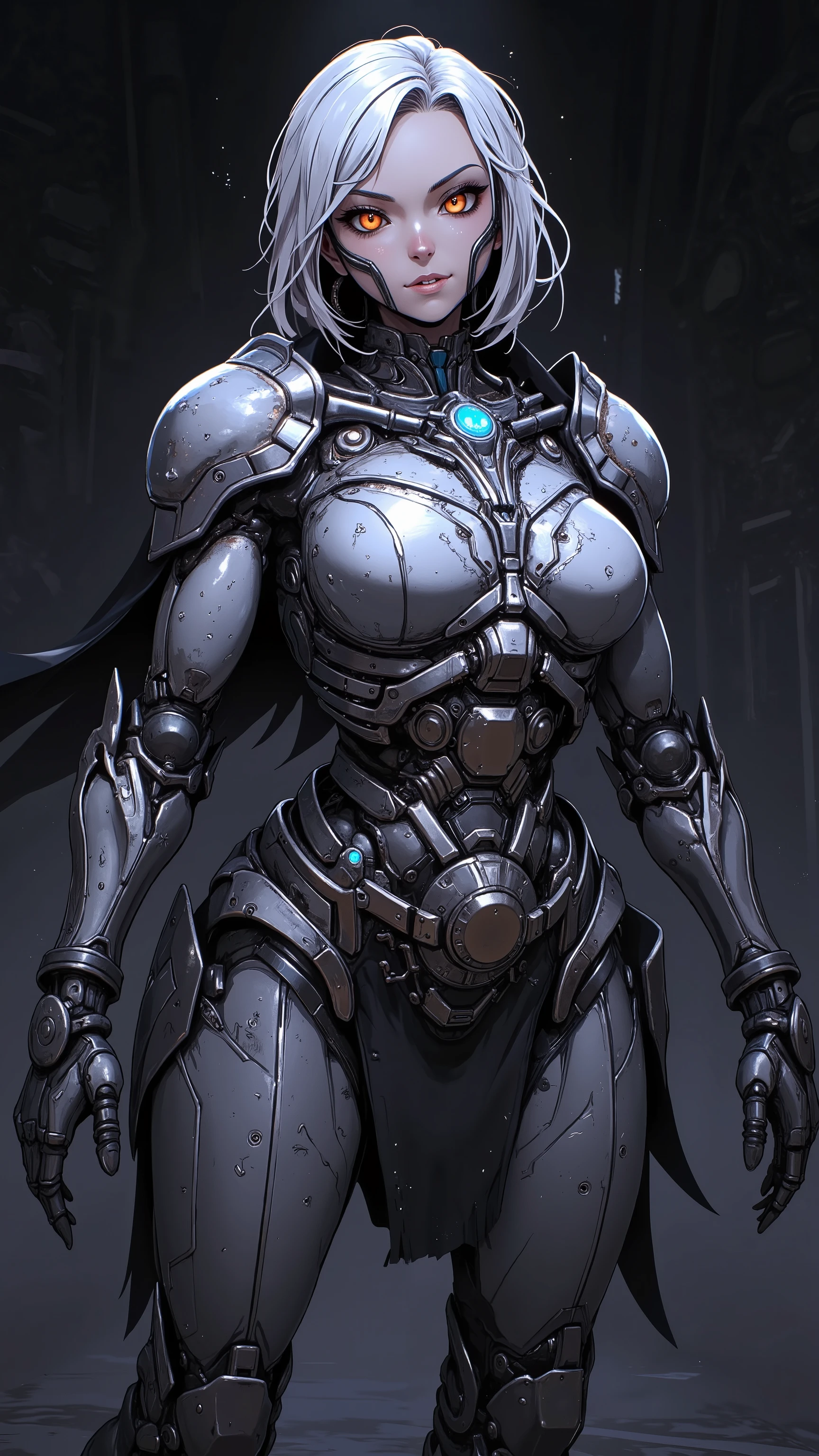 Female Sexy Robo, Female Curvy Armored Suit, Missile Pod on the Chest, Highly detailed mech, Beautiful Female Robot, battle pose, Complex Mechanical Armor, Shining Metal Texture, Precise Machine Parts, Electronic Circuitry and Wiring, Powerful Expression, Strong Form, 4K, realistic, professional, super precise, Refined Design, Scientific Atmosphere, mechanic art , CG, dark tones, Heavy texture