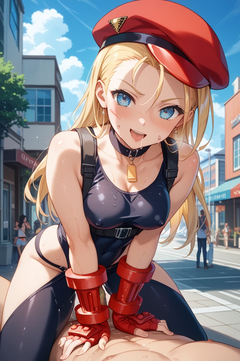 ((Mejor calidad)), ((obra maestra)), (detallado), cara perfecta, 1 chica, cammy white, trenzas gemelas, 
pelo largo, pelo rubio, pelo de antena, boina, (sombreros rojos:1.3), ojos azules, cicatriz en la mejilla,
 leotardo verde, pechos grandes, Sin mangas, guantes rojos, guantes sin dedos, camuflaje, tiro de vaquero, de pie,
 al aire libre, brazos a los costados, directo,