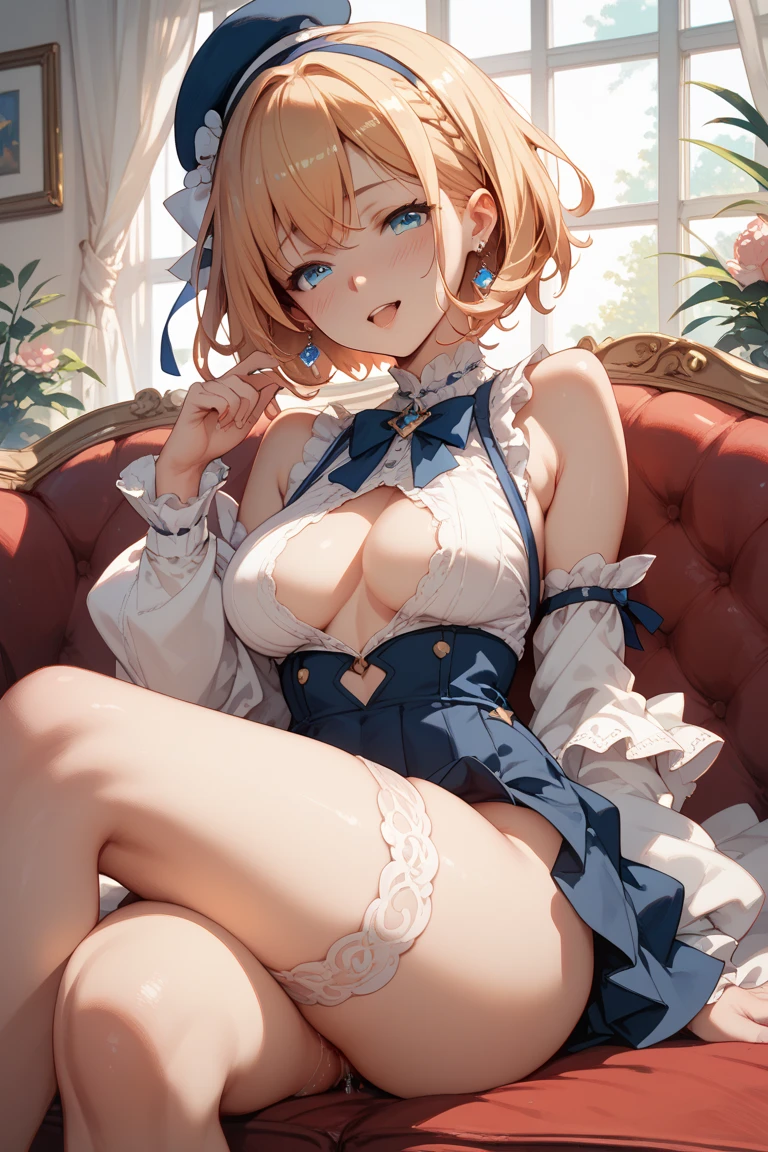 male, { - anatomy error}(Masterpiece - Ultra-detailed, very high resolution) Prepare to be enchanted by a true masterpiece that combines ultra-detailed art with high-resolution rendering. This work depicts a mesmerizing man with white skin. Male hair style, short blonde hair , girly, big breast, big butt, wearing beautiful 2024 modern outfit. Blue outfit, Red lips. happy face. smiling. white gown. indo, A pose that emphasizes the big butt while entwining the legs。濡れた髪がsex appealを引き立てる。:1.3. Get ready to dive into a world where beauty and craftsmanship merge perfectly.