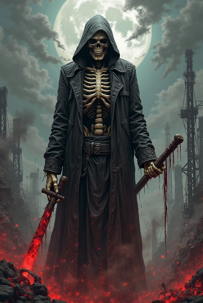 (((Post apocalyptic scenario, Desolate atmosphere, Dystopian landscape))) madmax，Postmodern wasteland punk style，Skeleton Singer