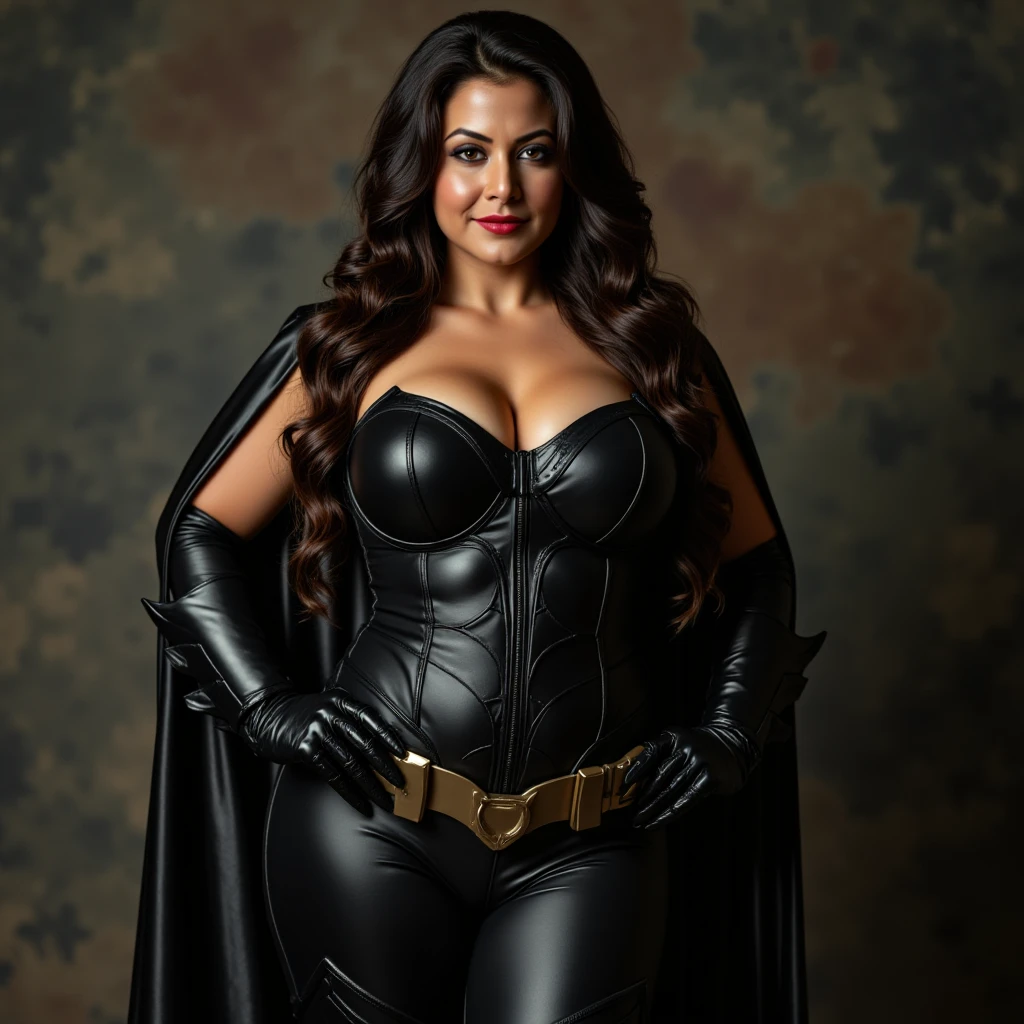 Masterpiece, high quality photograph, 4K,gorgeous desi milf dressed as Batgirl, <lora:batgirlTheKillingJoke_v10:1>