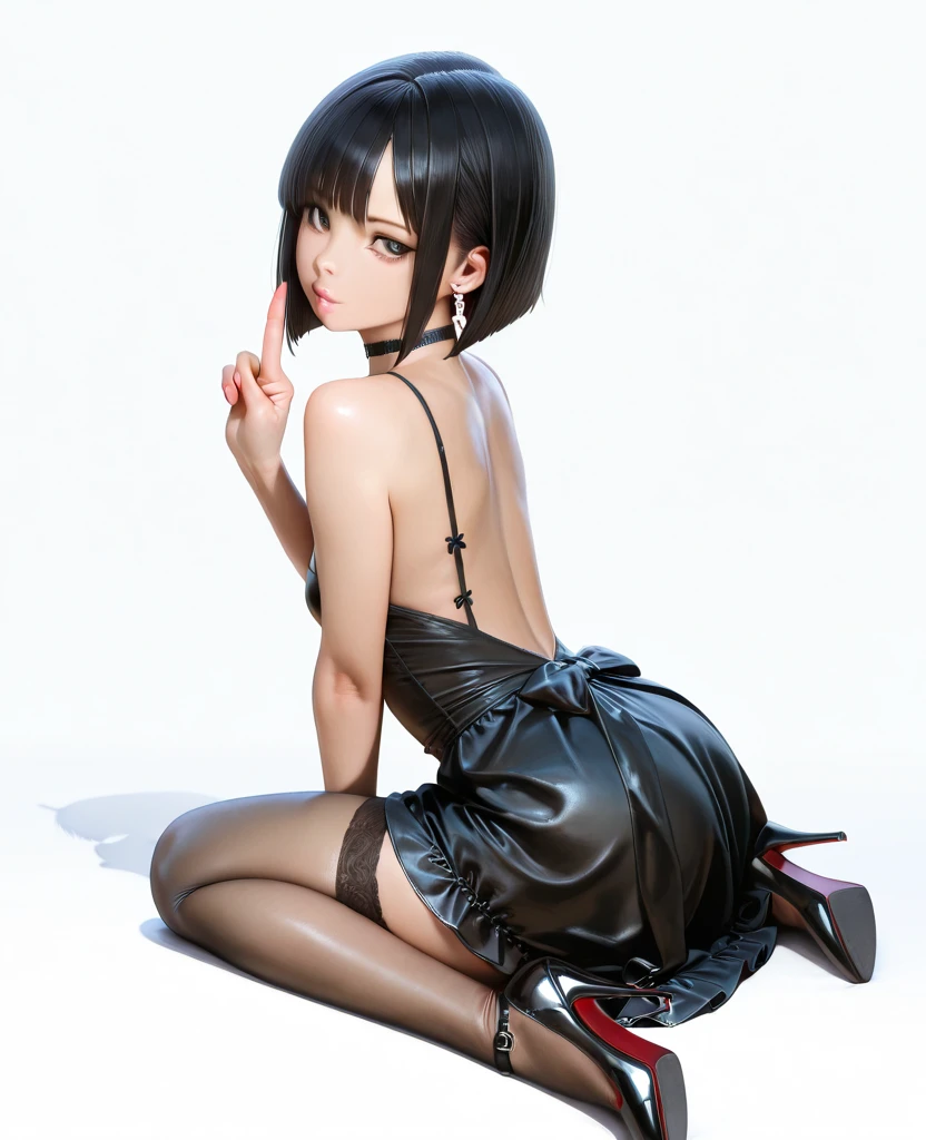Cute girl , red lipstick,   eyeliner , black hair with bangs, spreading butts , full-body display 1.2, HD 12k 