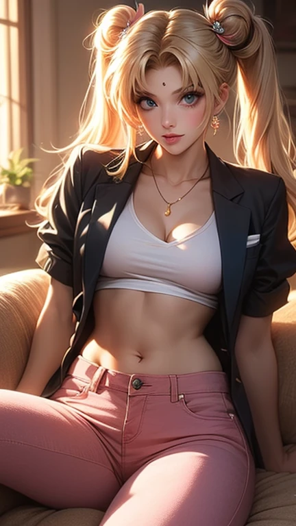 (best quality,4k,8k,highres,masterpiece:1.2),ultra-detailed,(realistic,photorealistic,photo-realistic:1.37),portraits,white panties,blazer jacket,long hair,adorable,full focus charm,studio lighting,vivid colors,soft and warm lighting,delicate details,candid moment,comfortable seating,sassy pose,front view ((blood stand panties,))