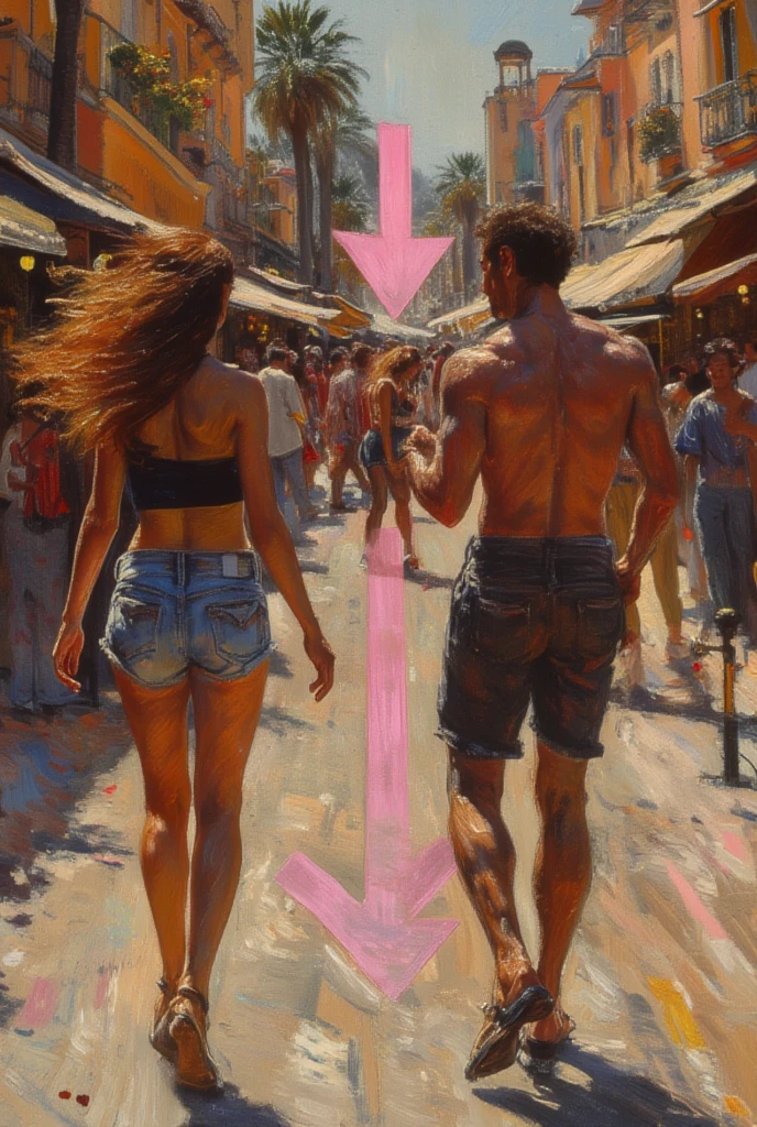 Romeo and Juliet, without clothes, barefoot, stand on the street, in N. Y.