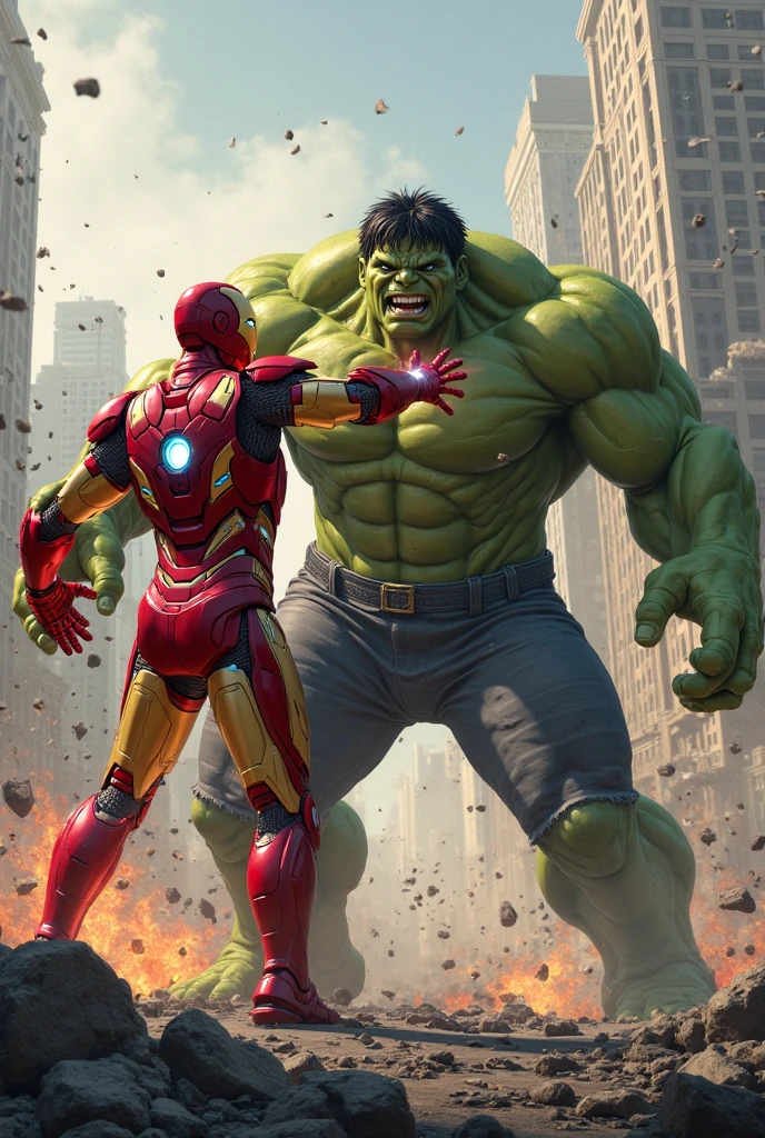 Robert Downey Jr fighting with hulk as iron man 