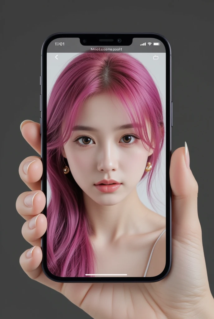A closeup of a woman with long black hair holding a cell phone, maquillaje popular de Corea del Sur, ulzzang, cruel korean goth girl, maquillaje coreano popular, goth girl aesthetic, Estilo de Junji Ito, Lalisa Manobal, Jinyoung Shin, Lalisa Manoban de Blackpink, inspirado por Yanjun Cheng, gothic aesthetic, con flequillo completo