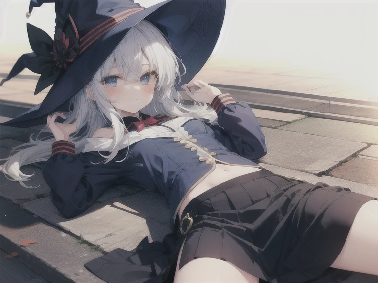 This is a woman on the roof of a high school in Tokyo.、She has white lob hair with a short bob and wears a large black witch hat with sapphire accessories.、she is wearing a long black coat、I&#39;m wearing a sailor uniform on the inside、Black sneakers with white shoelaces、Black tights、Black stockings、R18 Illustration、Eromanga、erotic illustration、Two-dimensional illustration、Japan Anime、drawn by Japanese ilastrator、high-level image quality、4K picture quality、High Quality、hight resolution、5 million pixels、high détails、uncensored、skirt tucking up and show me pantie、downblouse、Tuck up
