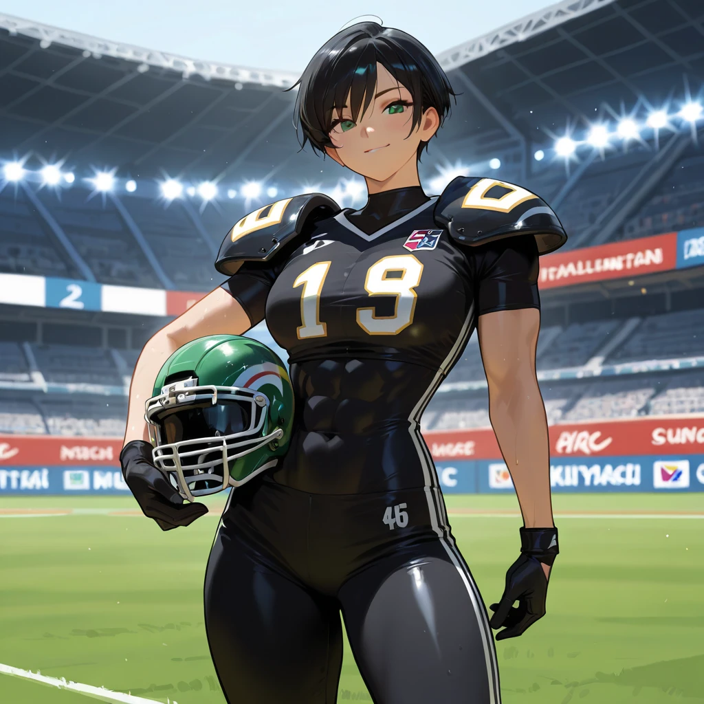 <lora:football_uniform:0.5> wearing football_uniform, inside_stadium, <lora:zs_Chie:1> brown eyes, short brown hair, chiep4,, ultra detailed, masterpiece, best quality, aesthetic, detailed,