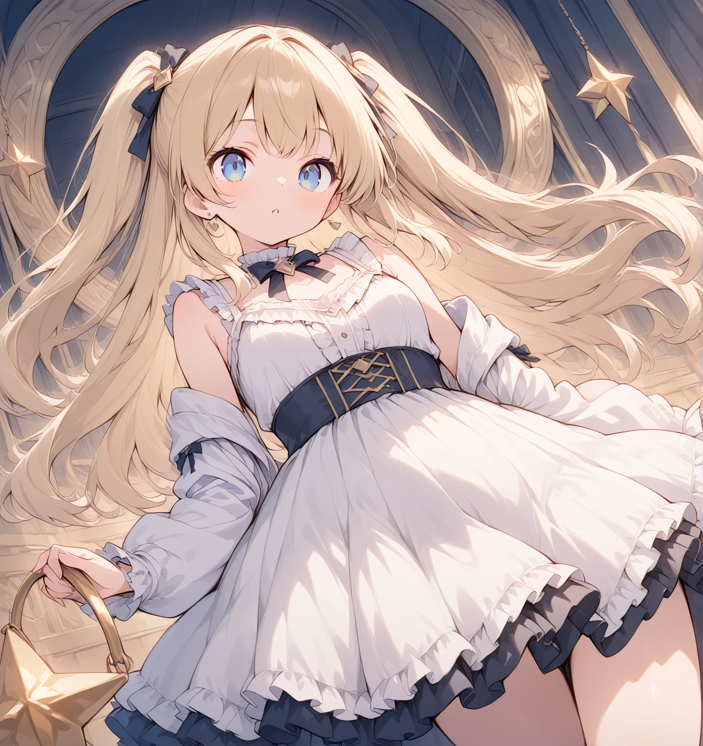 ((傑作 highest quality:1.4)), ((Tabletop, highest quality)), (8K quality), (Detailed Background:1.3), (Detailed face:1.3), (Cute Teenage Girls, alone),Beautiful portrait、Delicate body、Frilled blouse,Long Check Skirt,Vintage, Long Blonde Hair,Cinematic Light,A small smile,Tilt your head、Lying in a fluffy bed、sunlight、Shaking breasts、、Nipples、((She spreads her legs wide to show her pussy))、Flip Skirt、Luxury Underwear、Rainbow glow, Beautiful sparkle,